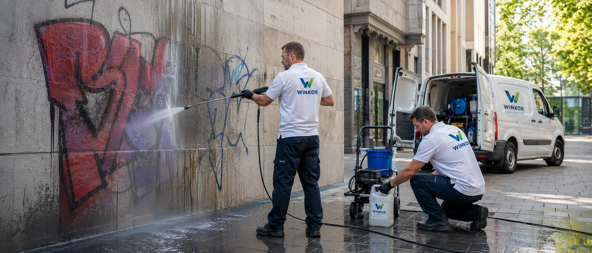 Professionelle Graffitientfernung von einer Fassade